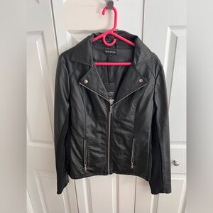 New Look Black Leather Jacket with Silver Accents